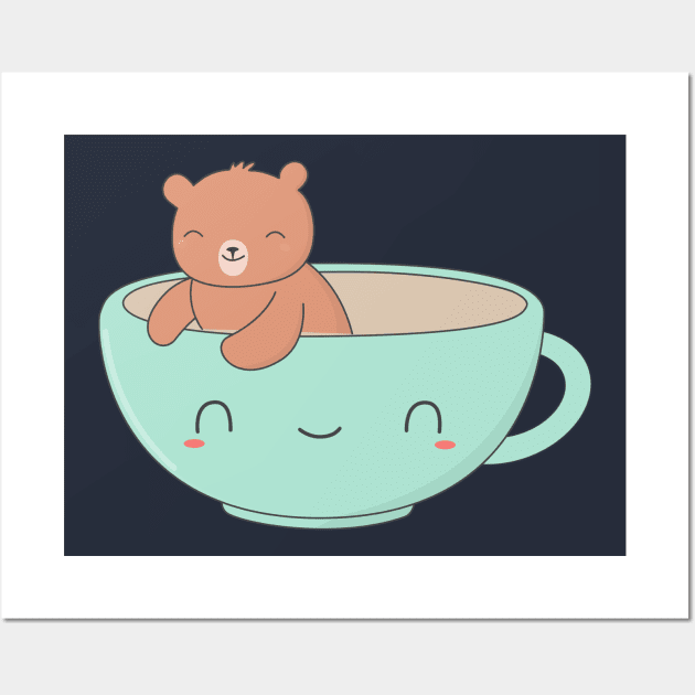 Kawaii Brown Bear Teacup t-shirt Wall Art by happinessinatee